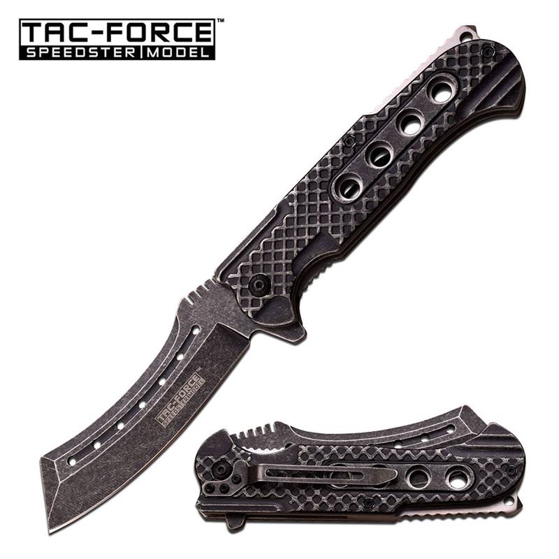 Stonewash Cleaver Blade EDC Spring Assisted Folding Knife - Tophatter's Army Products & Self Defense Collectible Weapons - Tophatter Daily Deals